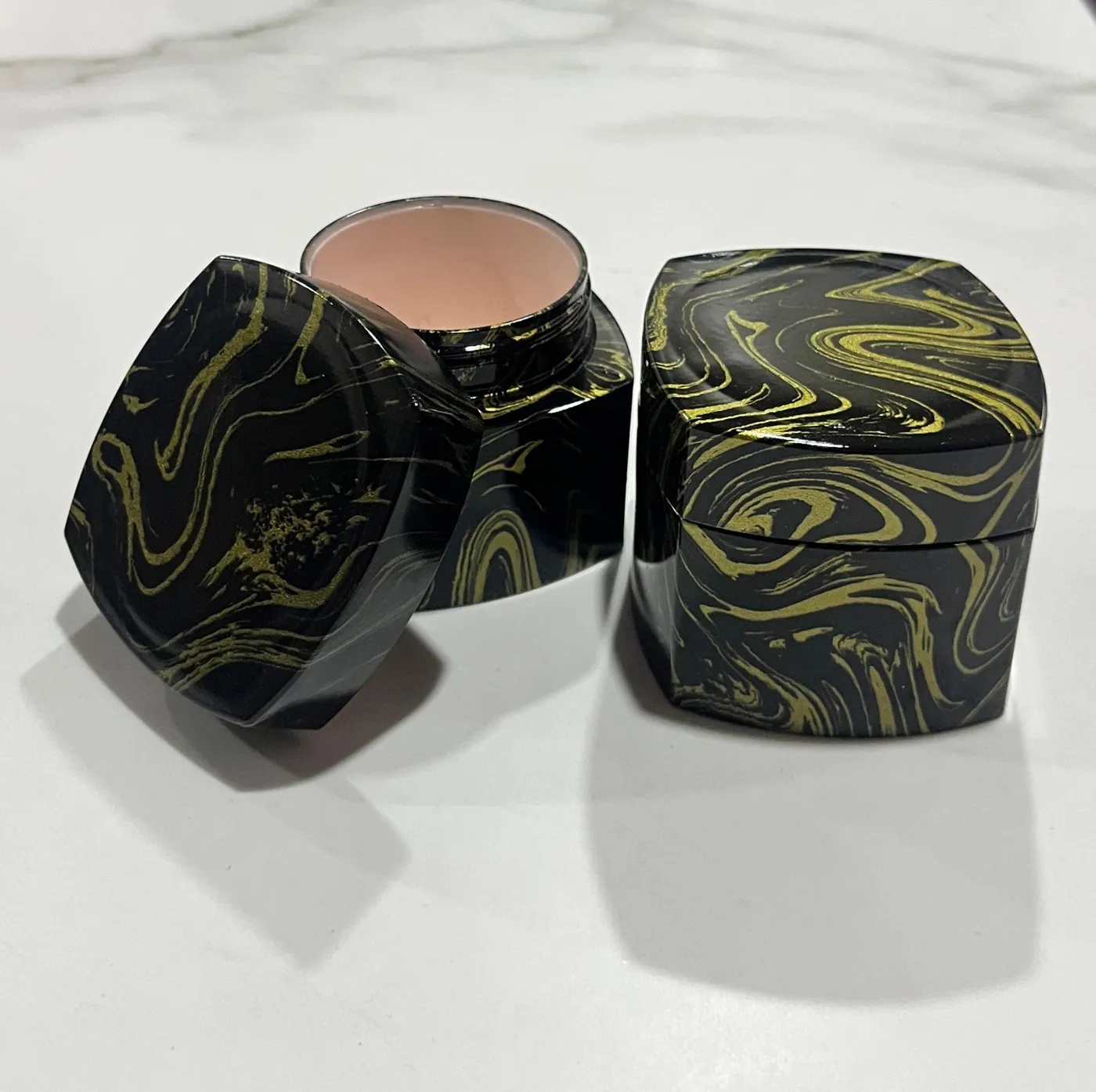 Black gold marble jars – hydrographic printing by RR Hydroxx