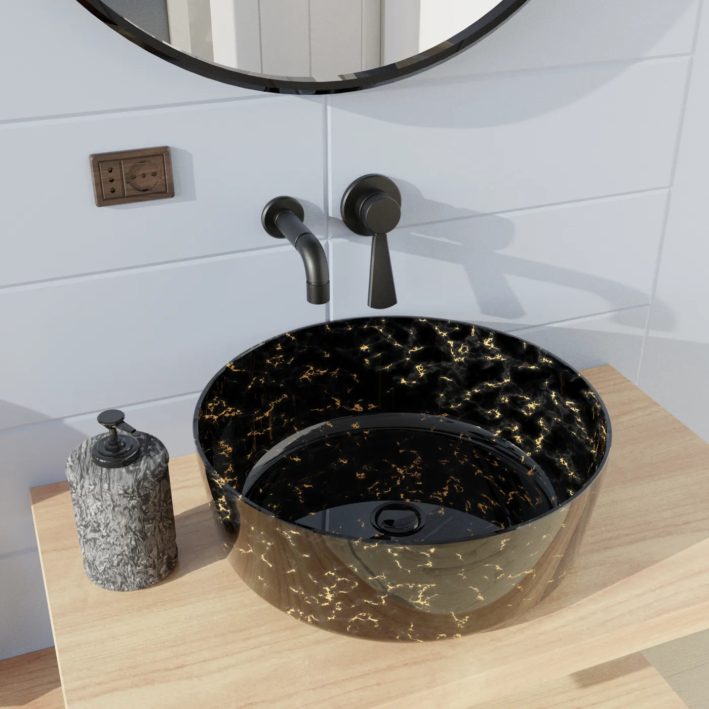 Black and gold marble wash basin