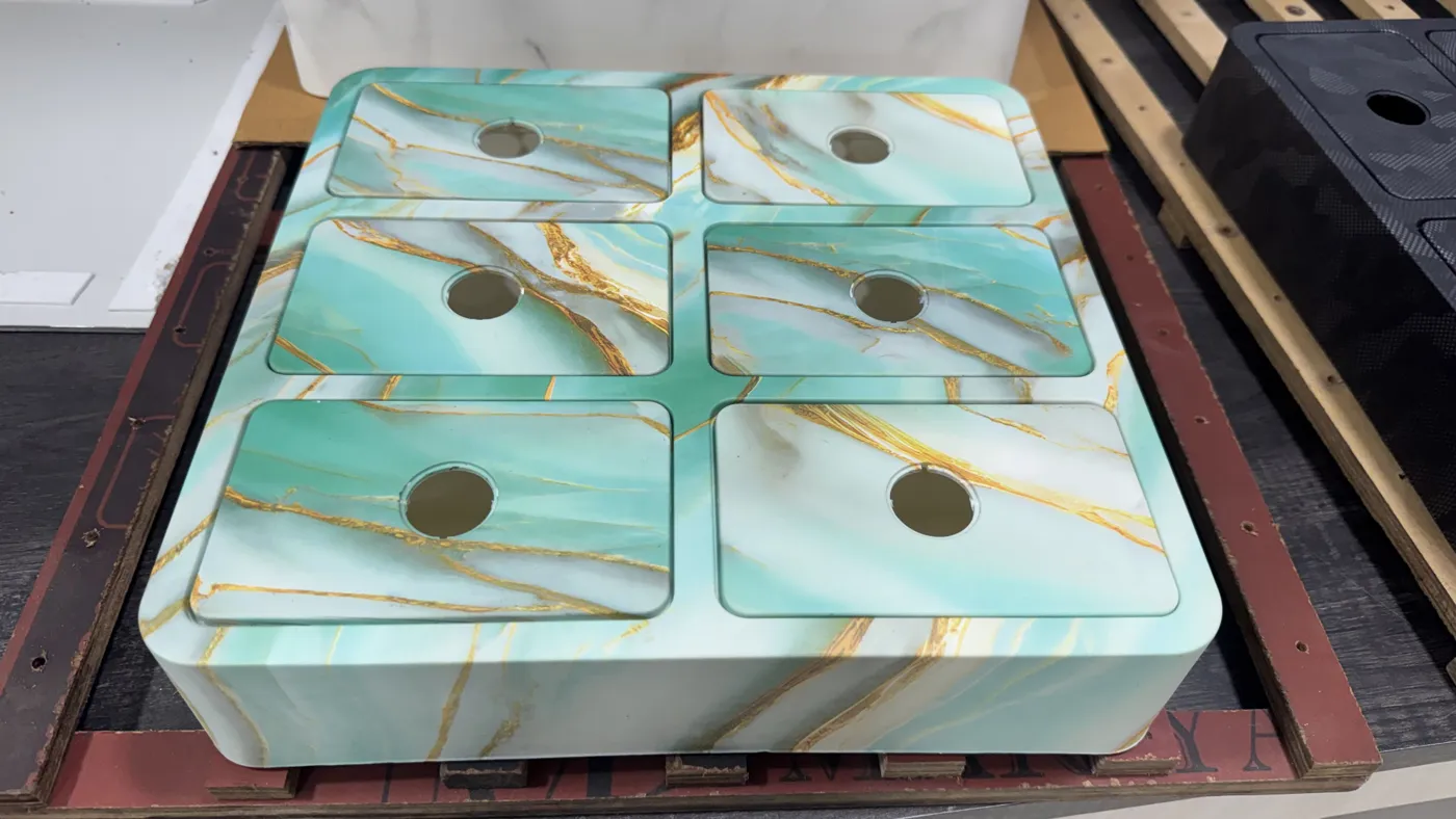 Teal marble home decor tray
