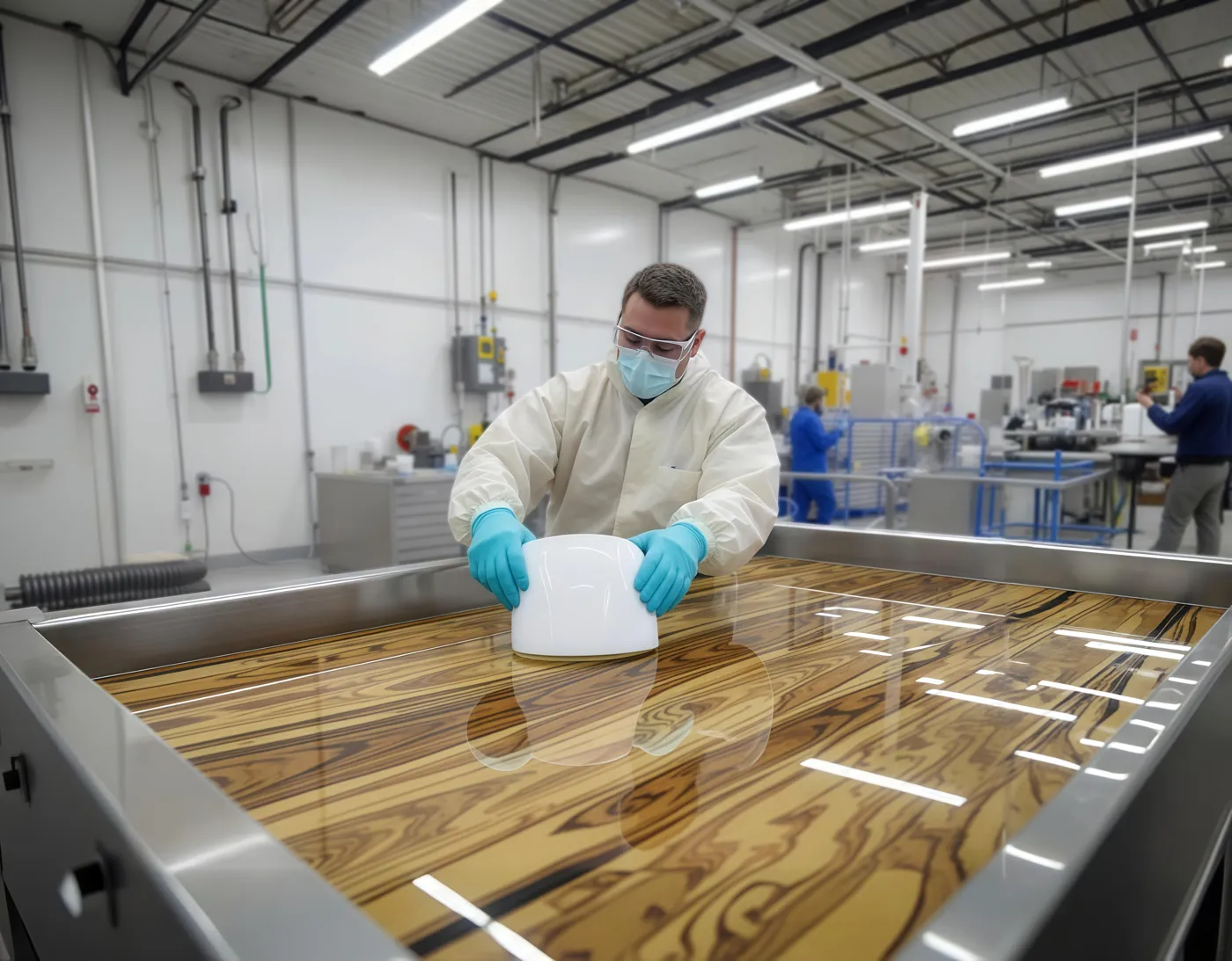Operator performing hydrographic dipping in a modern plant